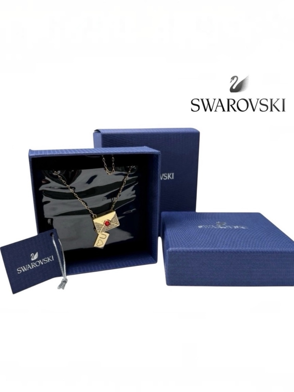 SWAROVSKI NWT Love Letter Pendant Necklace Gold Red Full Inclusion